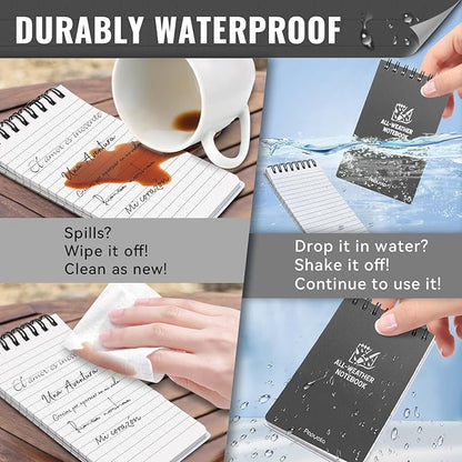 POPYOLA 1 Pack Waterproof Pocket Notebook, 3x5 Pocket Notepad, All Weather Mini Spiral Notepad, Write in the Rain Police Notepad with 100 Squared Pages for Outdoor Home Office School, Grey