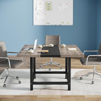 LITTLE TREE 6.5 Ft Conference Table, Modern Black Rectangle 78.74" L X 39.2" W X 29.52" H Wood Seminar Table for Office, Conference Room, 2 Separate Piece