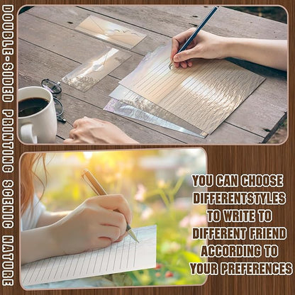 TaoBary 160 Packs Stationery Paper Set (50 Double Sided Stationery Writing Papers 50 Matching Envelopes) 60 Round Dot Sticker, 10 Design (8.5 x 11 Inch,Natural Scenery)