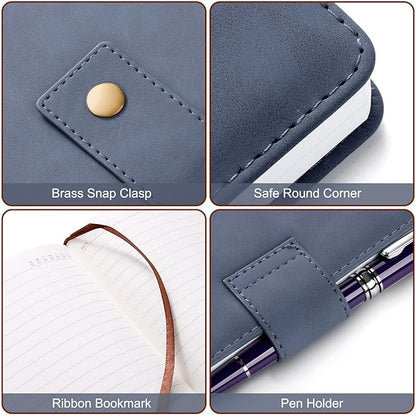 A5 Leather Journal Notebook with Pen, 200 Pages Hardcover Journal with Pocket, 100gsm Thick Lined Paper Daily Diary for Men and Women, Great Gift for Business School Travel Personal - Blue