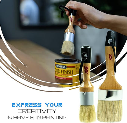 Chalk Paint Brushes Set, Pack of 2 Wax Brush - 2.5 Inches Large, Natural Bristles, Perfect for Furniture Painting, Stencils, Waxing - No Shedding, Superior Paint Pick-Up & Release (2)