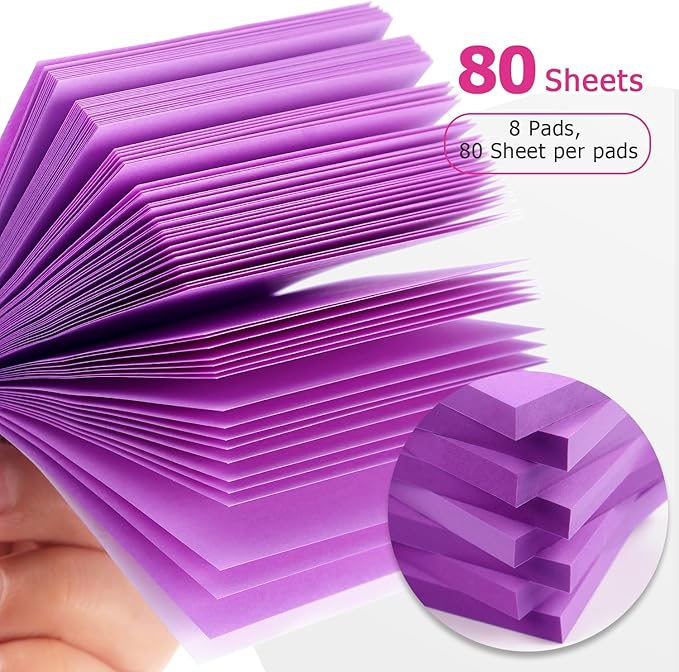 Sticky Notes 3x3 Self-Stick Notes Bright Colors Sticky Notes 8 Pads 80 Sheet/Pad (Purple)