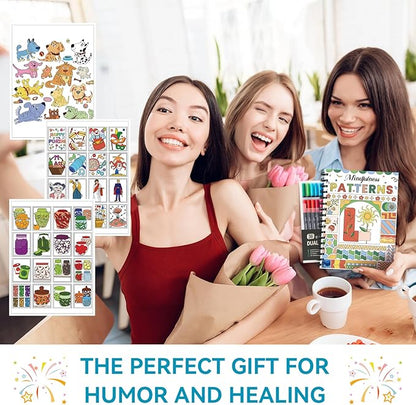 Adult Coloring Book, 40 Sheet Stress Relief Coloring Books for Adults Relaxation,Spiral Bound Single-Sided Pages,Arts and Crafts for Women Man，Unique 16-Gallery Multi-Pattern Design with 36 Markers