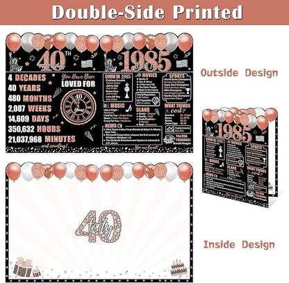 Zirtorei Large 40th Birthday Card With Envelope for Women, Back in 1985 Big 40th Birthday Greeting Card Gifts, Rose Gold Happy 40 Birthday Giant Guest Book, Jumbo Forty Bday Decorations Party Supplies