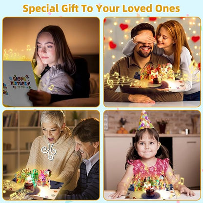 Gumry 58TH Musical Birthday PopUp Card, Blowable Colorful Light Candle 3D Cards with Song, Applause Cheers Sound, Greeting Cards Birthday Gifts Decorations for Women Men Turning 58 Years Old