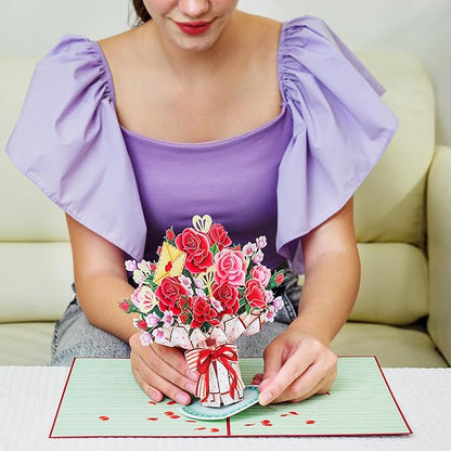 Paper Love 3D Lovely Bouquet Pop Up Flower Bouquet Card, With Detachable Popup Keepsake, Gift for Birthday, All Occasions - Oversized 10" x 7" Cover - Includes Envelope and Note Tag