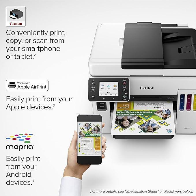 Canon MAXIFY GX7020, Wireless MegaTank All-in-One Supertank Printer, [Print, Copy, Scan, Fax ], White
