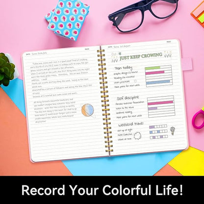 Alltree Lined Journal Notebook, Hardcover Spiral Notebook for Work, Hardcover Spiral Notebook with Tabs, Pen Loop, Pocket, Stickers, 160 Pages, Journal for Women & Men, Pink(6"x8.5")