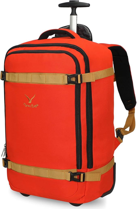 Hynes Eagle Rolling Backpack 42L Backpack with Wheels Airline Approved Carry on Luggage Laptop Travel Backpack for Women Men Orange Red