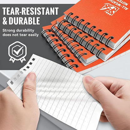 POPYOLA 4 Pack Waterproof Pocket Notebook, 3x5 Pocket Notepad, All Weather Mini Spiral Notepad, Write in the Rain Police Notepad with 100 Squared Pages for Outdoor Home Office School