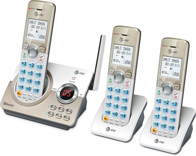 AT&T DL72319 DECT 6.0 3-Handset Cordless Phone for Home with Connect to Cell, Call Blocking, 1.8" Backlit Screen, Big Buttons, intercom, and Unsurpassed Range