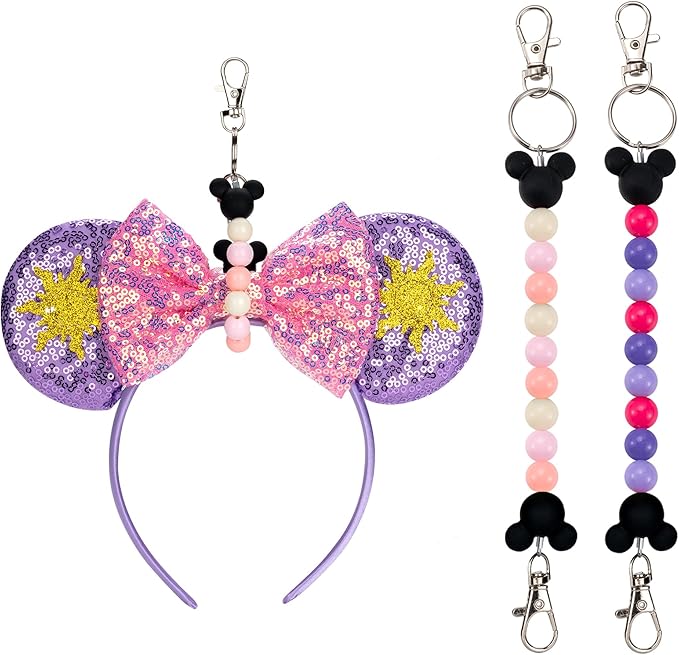 2Pcs Mouse Ear Holder for Backpack Beaded Lanyard Keychain Park Trip Essentials Headband Hanging Display Accessories