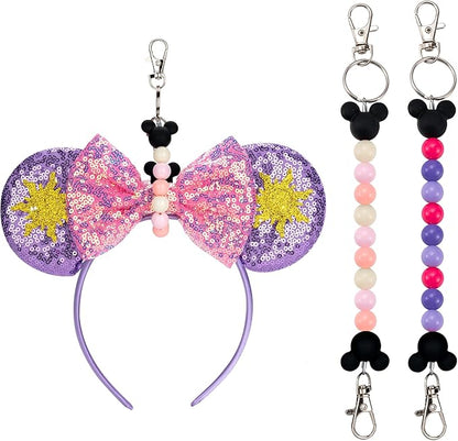 2Pcs Mouse Ear Holder for Backpack Beaded Lanyard Keychain Park Trip Essentials Headband Hanging Display Accessories