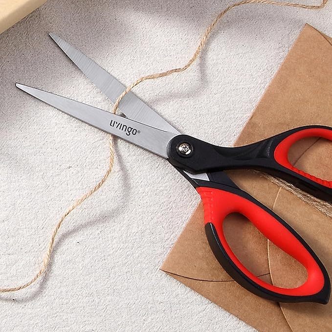 LIVINGO 8.5” Scissors All Purpose - Ultra Sharp Multipurpose 3 Pack Heavy duty Shears for Office, Home, School Sewing and Crafting Cutting Fabric, Paper, Red Comfort Grip