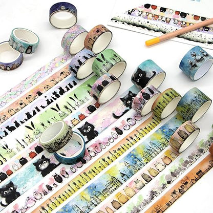 Cute Washi Tape Set - 24 Rolls Kawaii Animals Decorative Washi Tape for Scrapbooking Supplies, Bullet Journal Supplies, Junk Journal, Kids Art Craft Tape