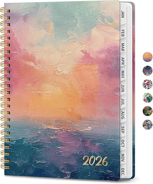 2026 Planner, Aesthetic Weekly and Monthly Planner for Women, Jan 2026 to Dec 2026, Hardcover 2026 Calendar Book with Monthly Tabs, Inner Pocket, Perfect for Office Home School - A5 (6.3" x 8.5"), Sunset