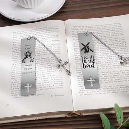 Jesus Christian Metal Bookmark - 2 PCs Bible Verse Bookmarks for Reading Women Men Religious Scripture Gifts Trust in The Loid Book Marks Cross for Book Lovers Readers Christmas Birthday