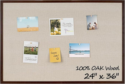 Fun Memories Cork Board Bulletin Board for Office, 24" x 36" Oak Wooden Framed Corkboard, Wall Mounted Notice Pin Board for School Home & Office, Dark Walnut