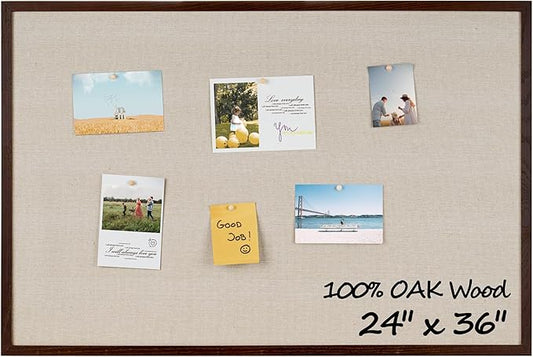 Fun Memories Cork Board Bulletin Board for Office, 24" x 36" Oak Wooden Framed Corkboard, Wall Mounted Notice Pin Board for School Home & Office, Dark Walnut