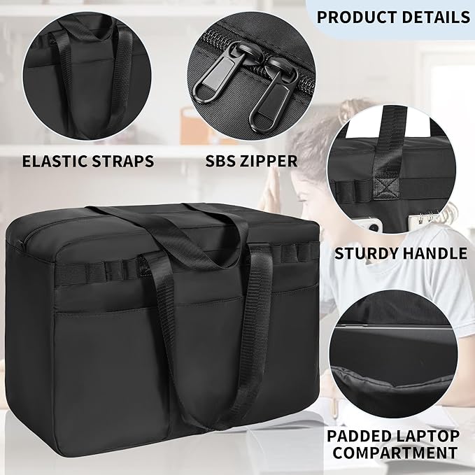 Utility Tote Bag with Multi-Pockets, Foldable Travel Duffle Bag with 15.6″Padded Laptop Sleeve, Top Zipper Tote Bag for Travel/Work