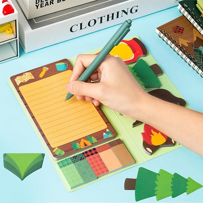 I Just Really Like Camping Sticky Notes Set, 550 Sheets, Camp Adventure Self-Stick Note Pads Tree Bear Tent Writing Memo Pads Page Marker Student Classroom Back to School Gift Office Supplies