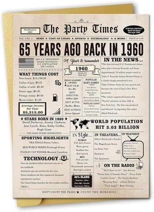 Ziwenhu Vintage 65th Birthday Card Gifts for Women Men, Funny 65 Years Old Birthday Gifts for Husband Wife, Jumbo 65th Birthday Decorations for Her Him Mom Dad