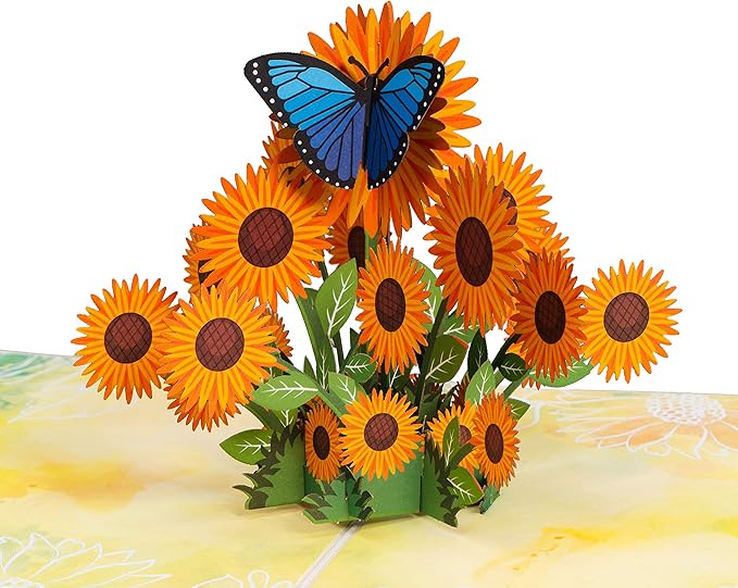 Paper Love 3D Sunflowers Pop Up Card, For Fall, Birthday, Thanksgiving, Thinking of You, Sympathy, All Occasion - 5" x 7" Cover - Includes Envelope and Removable Note Tag