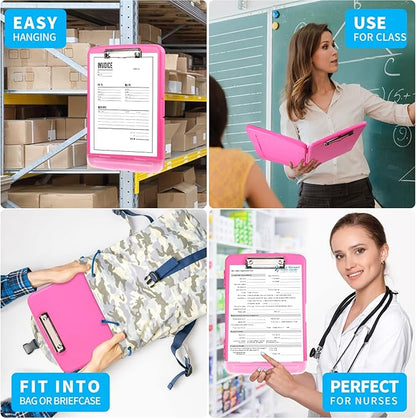Clipboard with Storage, Large Capacity Nursing Clipboards with Low Profile Clip, Heavy Duty Plastic Storage Clipboard with Pen Holder, Side-Opening, Multifunctional Clipboard Case for Writing