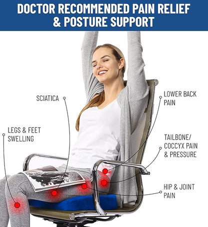 Everlasting Comfort Doctor Recommended Memory Foam Seat Cushions for Office Chairs - HSA FSA Eligible Tailbone Pain Relief Cushion, Sciatica & Back Support, Office Chair Cushion & Car Seat Cushion