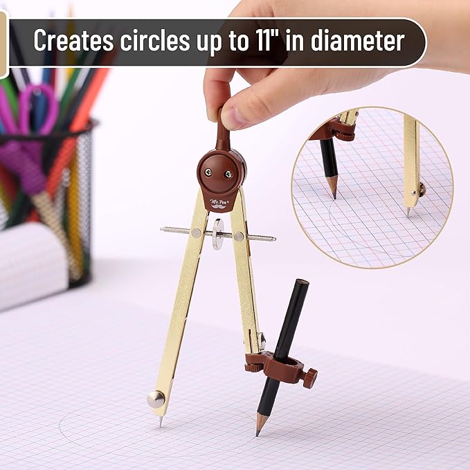 Mr. Pen- Compass for Geometry, Gold, Compass with Pencil, Drawing Compass Drawing Tool, Math Compass, Drafting Tools, Drawing Tools, Geometry Compass, Circle Drawing Tool, Geometry Set
