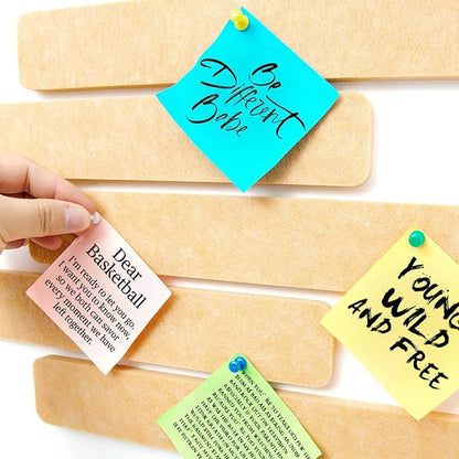 5 Pack Felt Pin Board Bar Strips Bulletin Board for Bedrooms Offices Home Wall Decoration, Notice Board Self Adhesive Cork Board with 35 Push Pins for Paste Notes, Photos, Schedules (Peach)