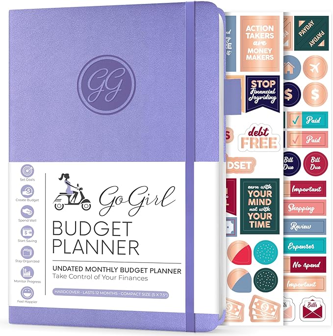 GoGirl Budget Planner – Monthly Financial Planner Organizer Budget Book. Expense Tracker Notebook Journal to Control Money, Compact (Lavender)