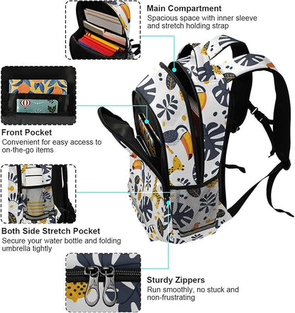 MNSRUU Laptop Backpack with Chest Strap, Toucans School Backpack, Travel Hiking Backpack for Boys Girls Teen Adult, Rucksack, Knapsack