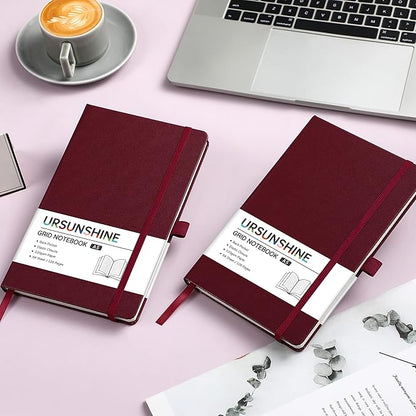 Graph Grid Paper Notebook/Journal - Classic Journal/Notebook with Ribbon Divider, Hardcover with Thick Paper, 5.3" x 8.26", Banded + Pen Holder +Inner Pocket - Burgundy