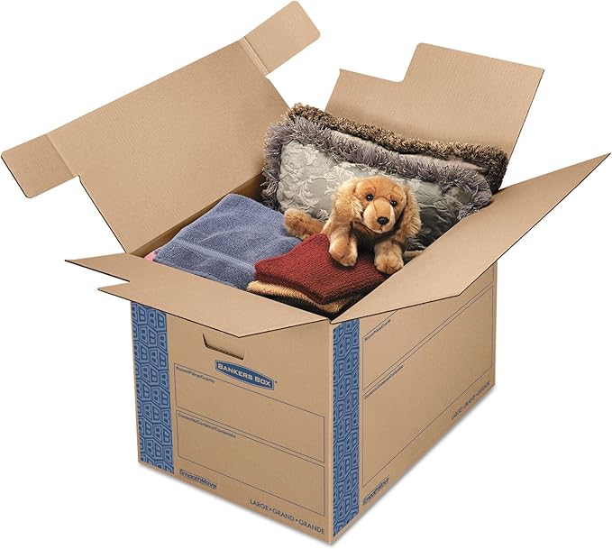 Bankers Box Large Prime Moving Box 6 Pack, Reinforced Handles, Tape-Free Assembly, Attached Lid, 18-in x 18-in x 24-in (0062904)