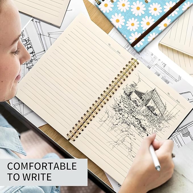 Spiral Journal Notebook, A5 Cute Notebooks for Women Men, College Ruled Hardcover Notebook for Work & Note Taking, 60 Pages Double-Wire Journals for Writing Cute Blue Daisy