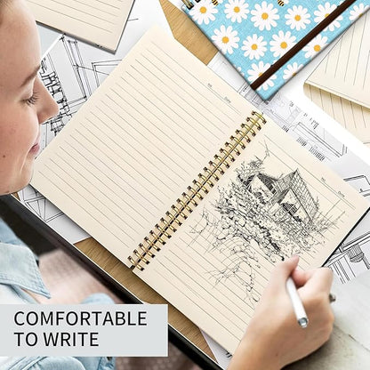 Spiral Journal Notebook, A5 Cute Notebooks for Women Men, College Ruled Hardcover Notebook for Work & Note Taking, 60 Pages Double-Wire Journals for Writing Cute Blue Daisy