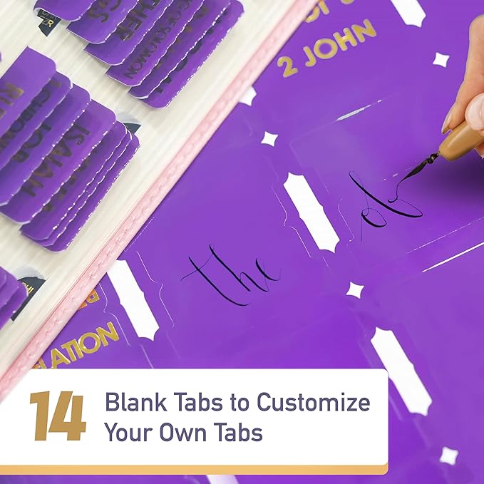 Bible Tabs for Study Bible, New & Old Testament Tabs Matte Laminated Bible Book Tabs Bible Journaling Supplies for Women(Large Print, Easy to Read) (Purple-1)