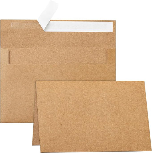 Brown Blank Note Cards and Envelopes 4 x 6 Heavyweight Folded Cardstock and A4 Envelopes Printable Self Seal 20 Packs for DIY Wedding Invitations, Party, Thank You Cards, Greeting Cards