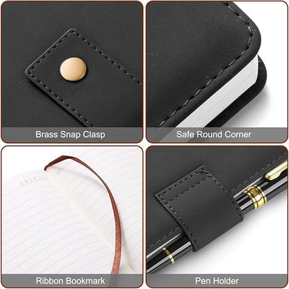 A5 Leather Journal Notebook with Pen, 200 Pages Hardcover Journal with Pocket, 100gsm Thick Lined Paper Daily Diary for Men and Women, Great Gift for Business School Travel Personal - Black