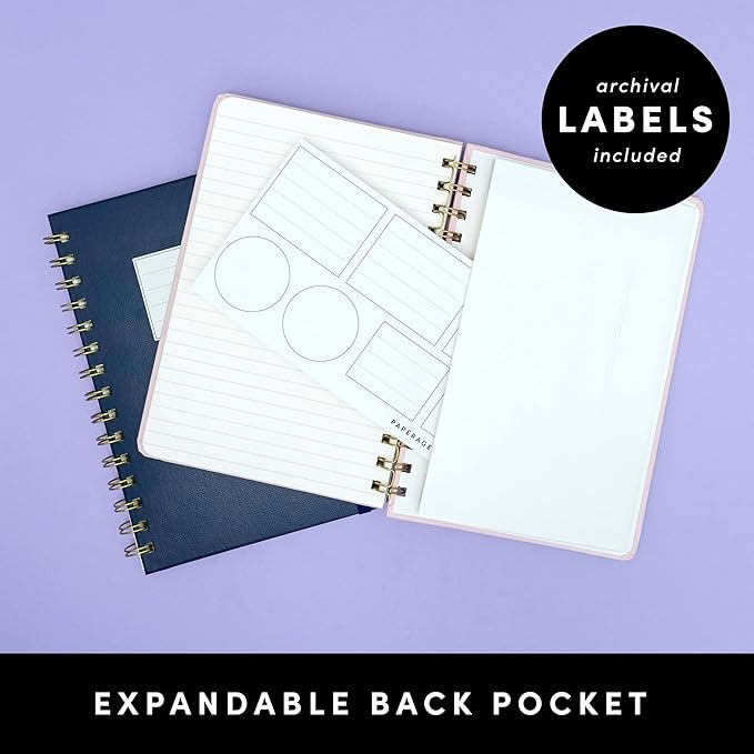 PAPERAGE Lined Spiral Journal Notebook, (Navy, Olive Green, Kraft), 3 Pack, 160 Pages, Medium 5.5 inches x 8 inches - 100 GSM Thick Paper, Hardcover, Double-Wire Spiral Journal & Notebook