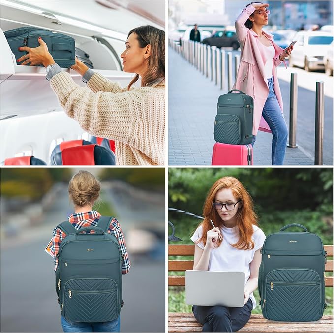 Travel Backpack for Women, Carry On Backpack for Airplanes Flight Approved, Waterproof Large Weekender Overnight Bag Fit 17 Inch Laptop with USB Charging Port, Peacock Blue