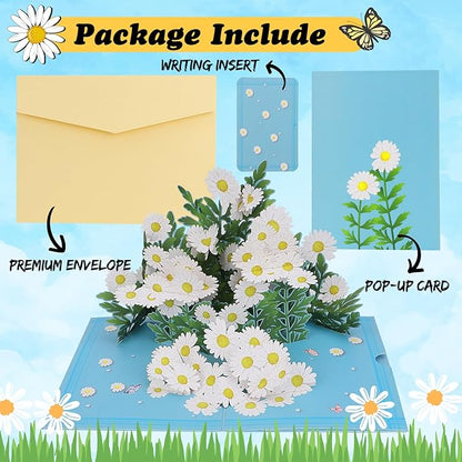 3D Daisy Flowers Pop Up Card for Teacher Appreciation Gifts, Thank You, Congratulations, Suitable for Mom, Daughter, Wife, Grandma