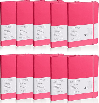 Lined Journal Notebook, 10Pack(Rose Red), 160 Pages, Medium 5.7 inches x 8 inches - 100 gsm Thick Paper, Hardcover