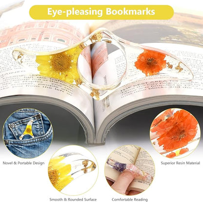 Prasacco 2 Pieces Book Page Holder, Dried Flower Resin Book Holders for Reading Thumb Ring Page Holder Flower Bookmark Reading Accessories for Readers Book Lovers Bookworm Bookmarks (2PCS Style5)