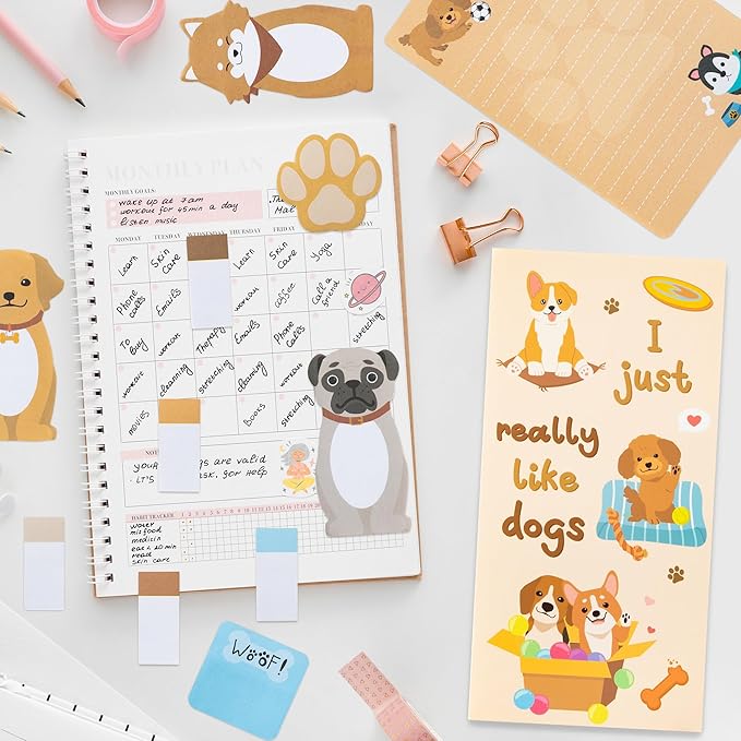 I Just Really Like Dogs Sticky Notes Set, 550 Sheets, Cute Cartoon Puppy Self-Stick Notes Pads Animal Divider Tabs Bundle Writing Memo Pads Back to School Office Supplies Small Gift
