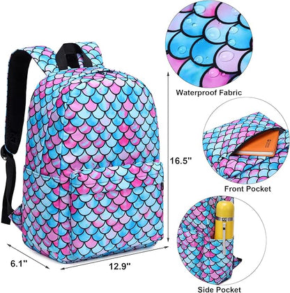 Mermaid School Backpack for Teens Girls, Womens College Bookbags Kids School Bags Laptop Backpacks