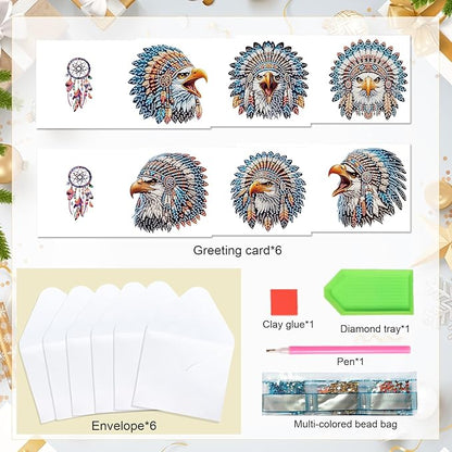 6pcs Diamond Art Painting Kit Greeting Card, Ethnic Rooster 5D DIY Diamond Handmade Holiday Glitter Greeting Card with Envelope, Holiday Gift Congratulation
