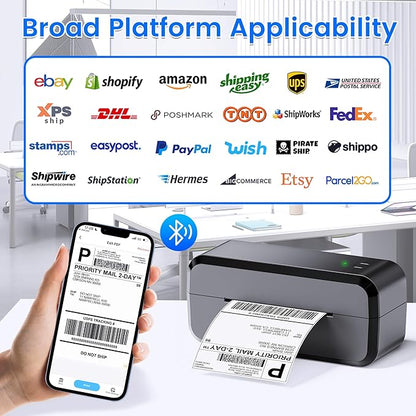 Bluetooth Thermal Shipping Label Printer, Wireless 4x6 Label Printer for Shipping Packages & Small Business, Compatible with Android, IOS, Windows and Mac, Widely Used for Ebay, Amazon, Shopify, Etsy