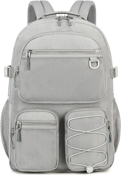 Lohol Water Resistant Daypack with Mulitiple Pockets for School Travel Outdoor College, 15.6 inch Laptop Backpack for Men and Women (Grey